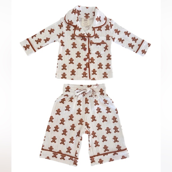 🎄Pointelle Gingerbread Knit Lounge Set 100% Organic Cotton NWT Siix Collection - Picture 3 of 6
